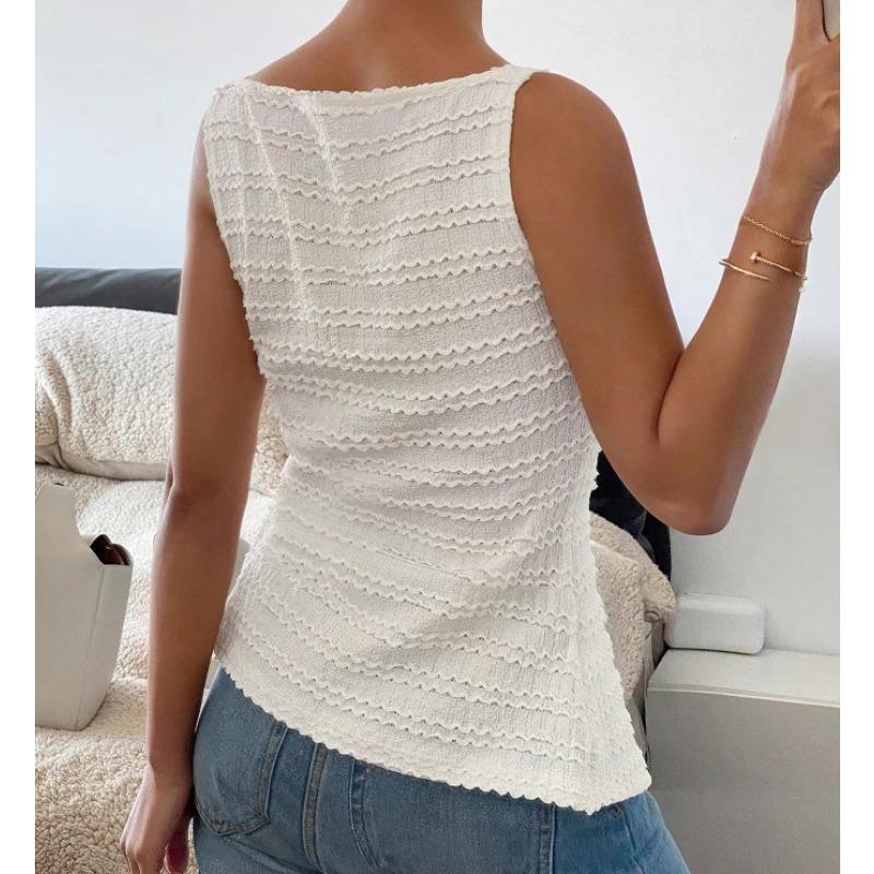 Spring Summer Fashion Casual Sleeveless Vest Solid Color Button Top T-shirt