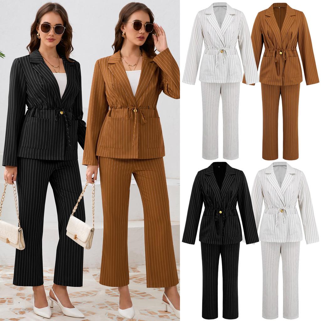

Women Fashion Casual Elegant OL Office Long Sleeves Button Jacket Suit Straight Loose Long Pants Clothes Set