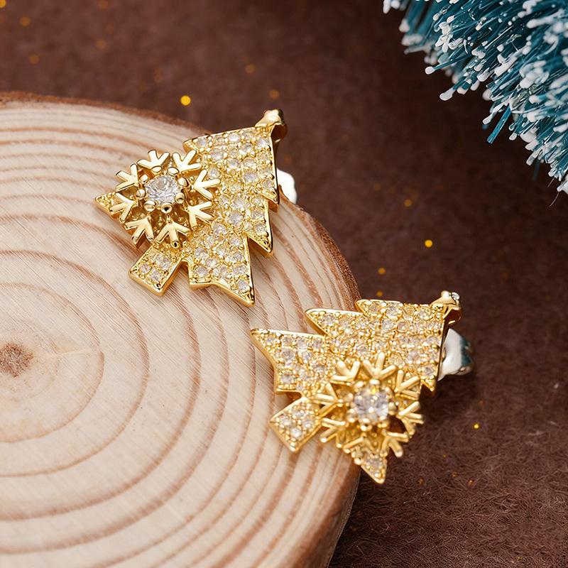 Light Luxury Princess Shiny Christmas Tree Stud Earrings, Jewelry, Snowflake Winter Romantic Ornaments