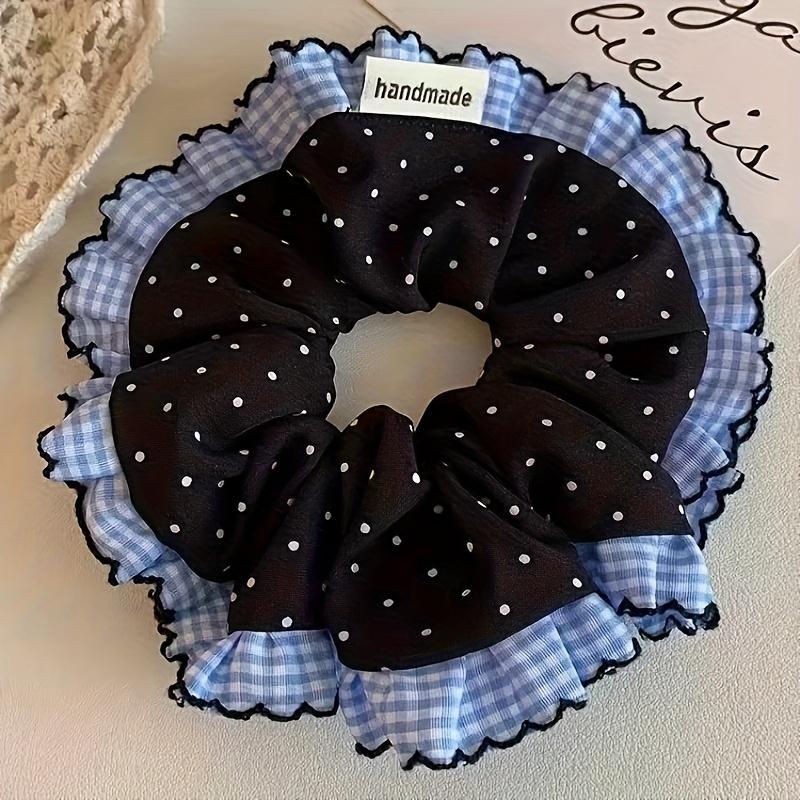 

Элегантная сине-белая резинка-скранчи в горошек с кружевной отделкой, милая тканевая резинка для волос, принт, идеально подходит в качестве стильного аксессуара для волос синий