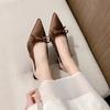 Temperament Satin Bow Pointed Head Bag Head Empty Sandals Women's Spring Gentle Elastic Band High Heel Single Shoes