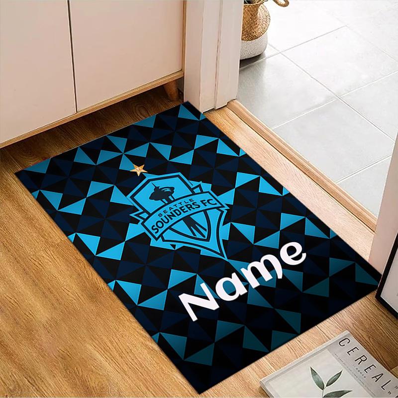 Custom Name Sounders FC Crest Rug Game Carpet, Floor Mat for Bedroom Living Room Entryway Rug, Home Decor Idea Gift for Christmas Birthday