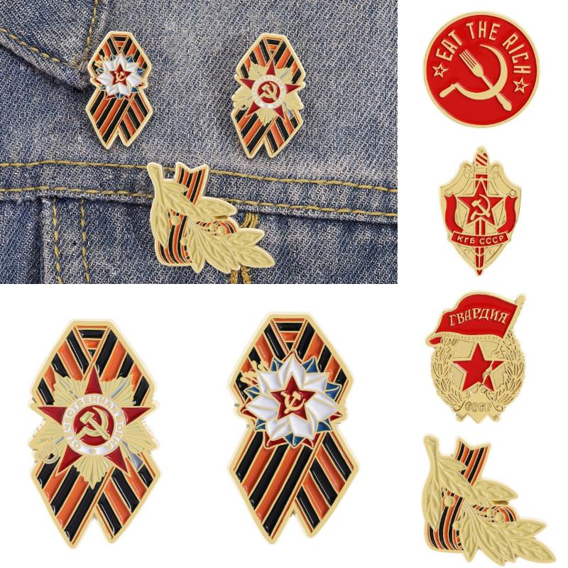 Unione Sovietica Creativa Bandiera Giorno della Vittoria Nastro di San Giorgio Spiga di Grano Spilla Distintivo Metallico Spille Metalliche Souvenir