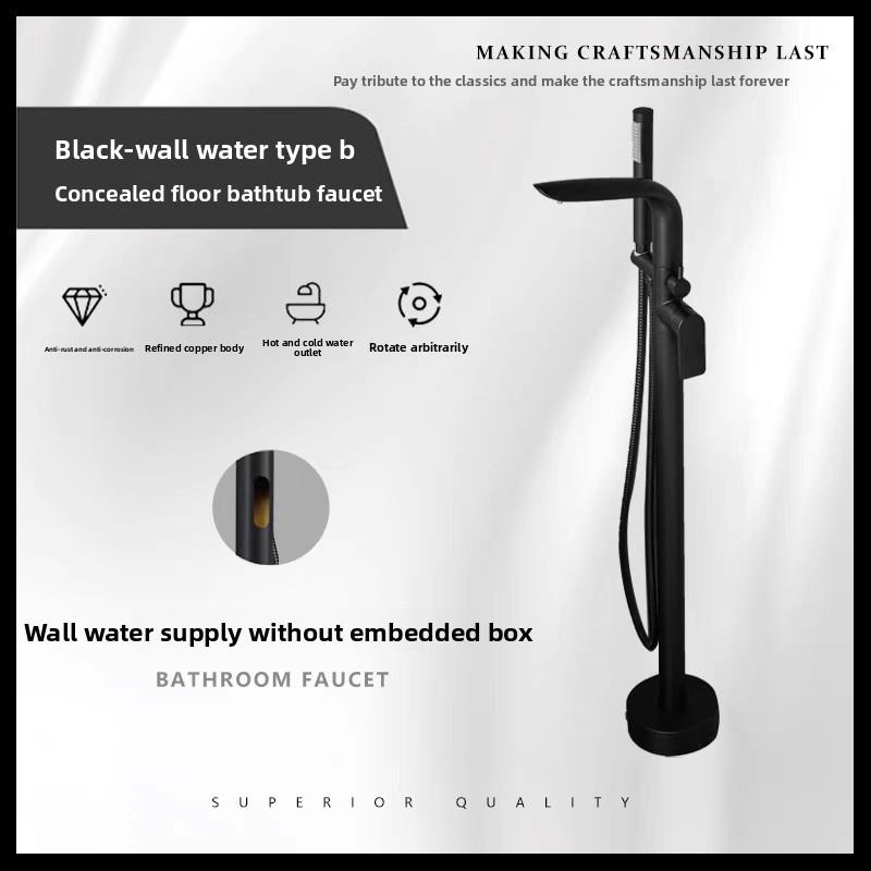 Hot and Cold Floor Standing Bathtub Faucet Gun Ash Bathroom Shower Faucet Brass Dual Handle Tub Mixer Tap