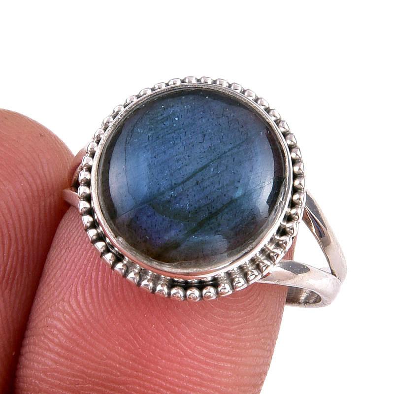 

Natural Labradorite Gemstone 925 Solid Sterling Silver Jewelry Ring Size 9 a7n54