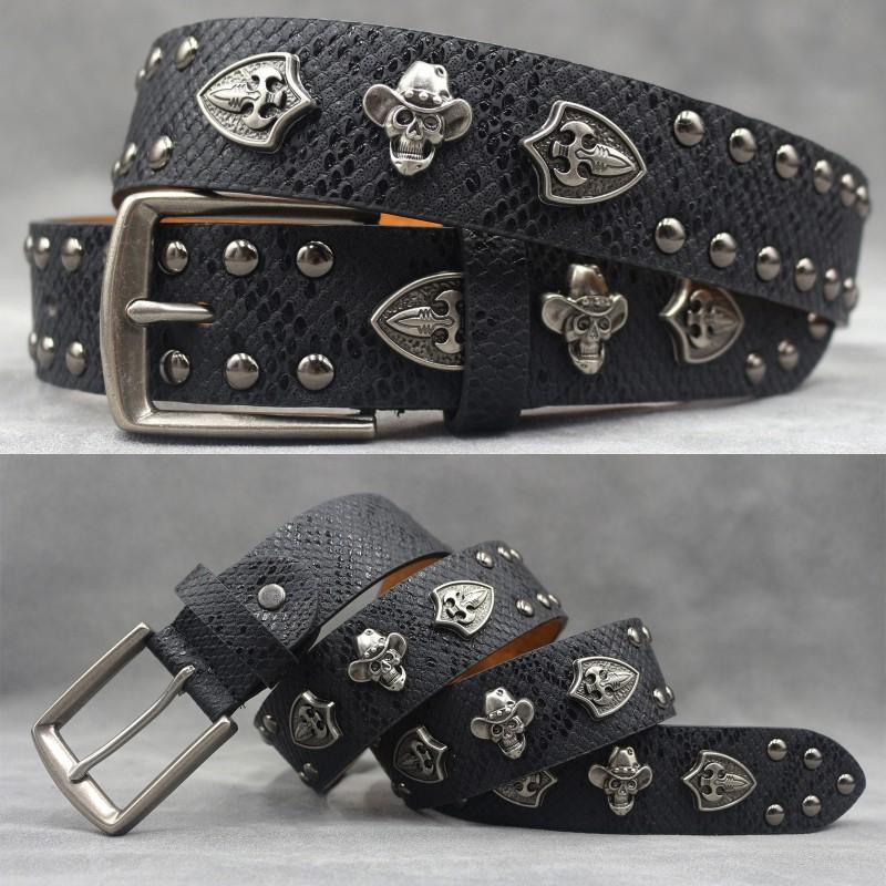 Original Punk Belt Men Women Skull Rivet Snake PU Leather Needle Buckle 105-125cm