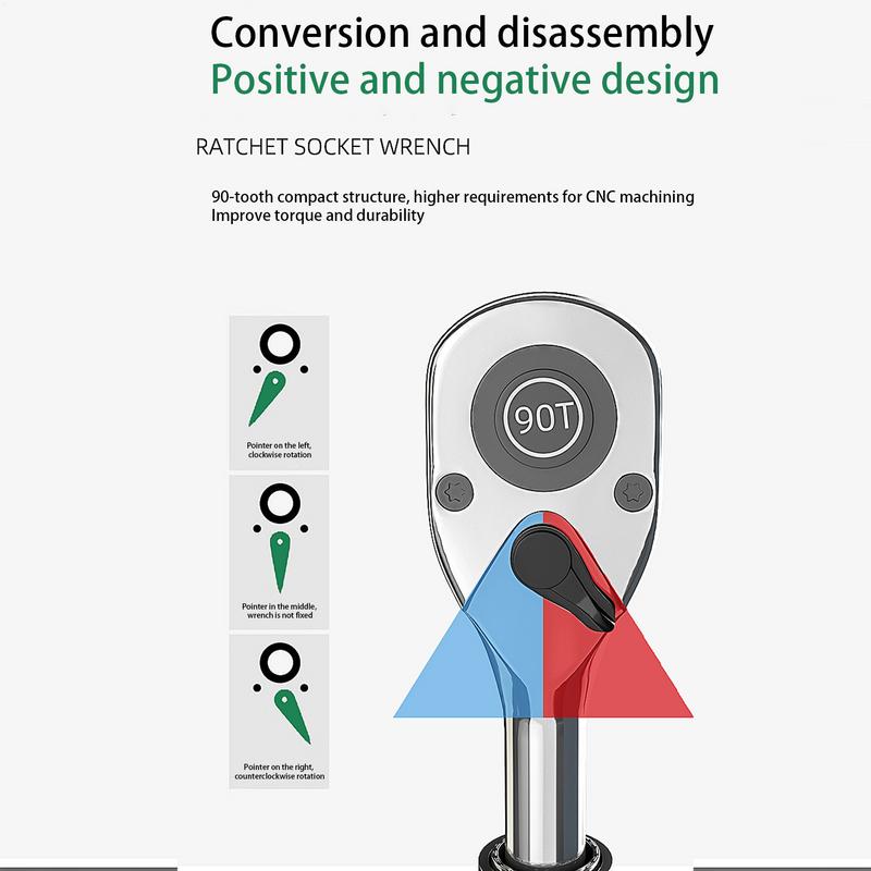Reversible Drive Socket Wrenches Extendable Socket Wrench 90-Tooth Ratchet Wrench Adjustable Reversible Hand Tool 1/2 Inches