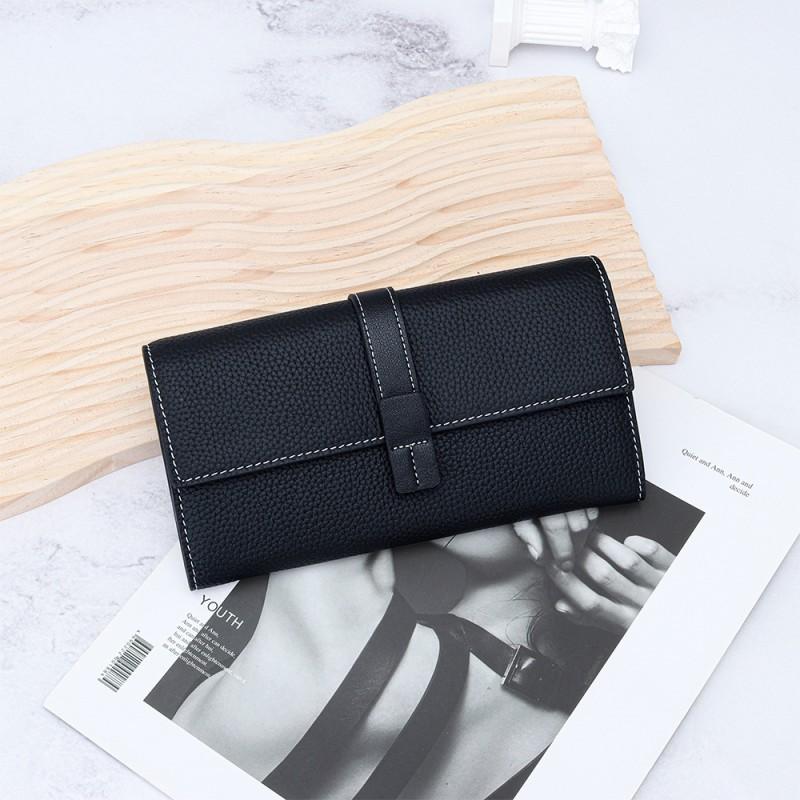 First-layer Cowhide Long Wallet Women's Fashionable Contrasting Color Handheld Large Capacity Multifunctional Mobile Phone Bag