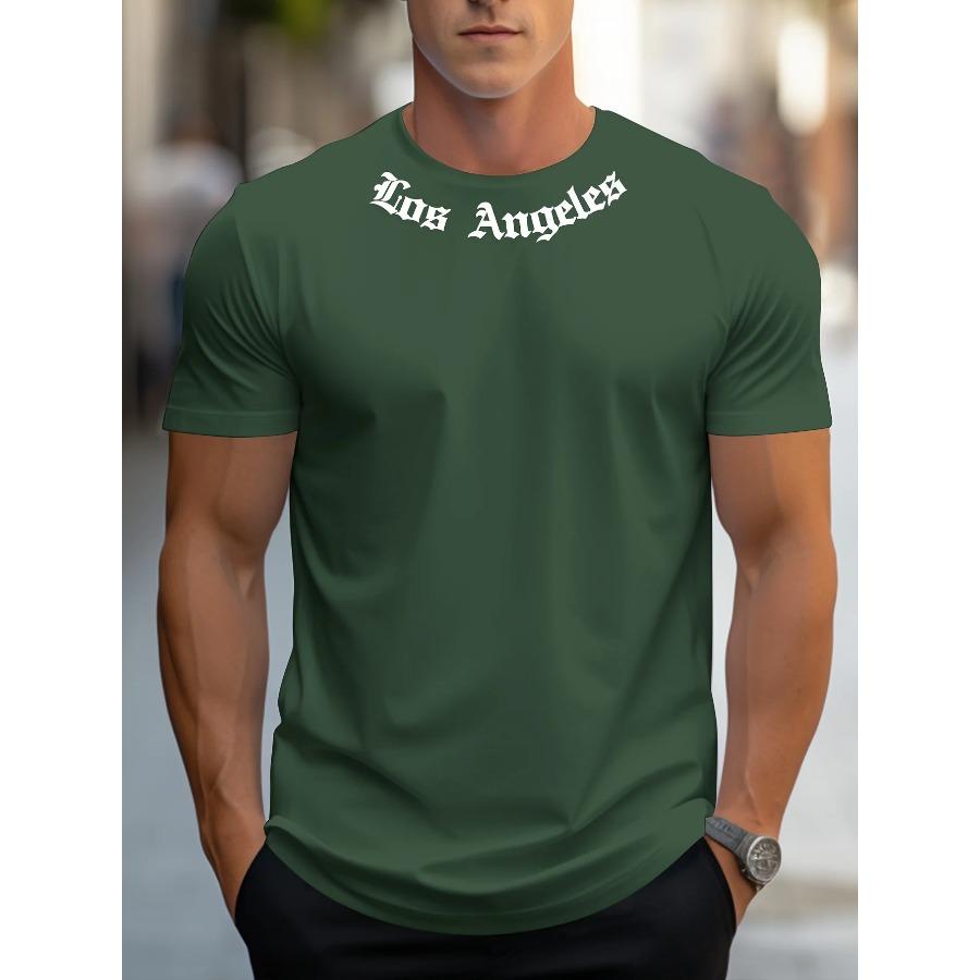Cotton Men's 100% Cotton Summer Loose Size Los Angeles Graphic Printed Slim Fit Casual Sports Round Neck Short Sleeved T-shirt Top