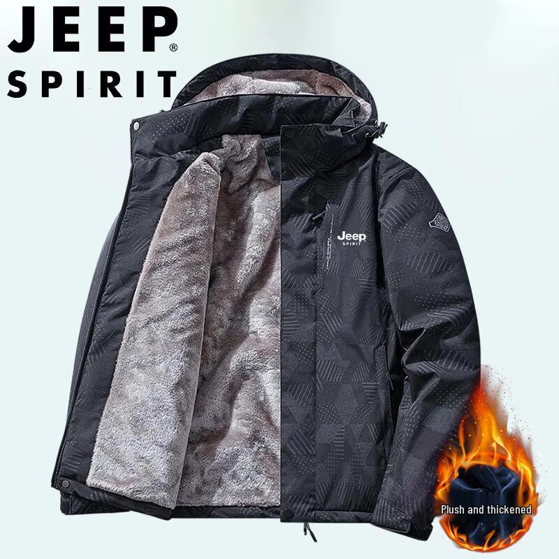 JEEP SPIRIT Men's Plush-Lined Thickened Windproof Casual Jacket