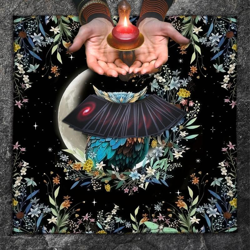 Sun Moon/Owl Pattern Astrology Tablecloth Tarots Divinations Tablecloth Altars Cloth Divinations Board Game Accessory