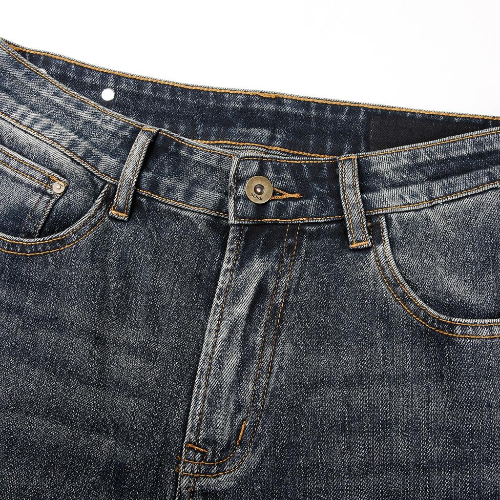 Embroidered Retro Washed Denim Jeans for Men
