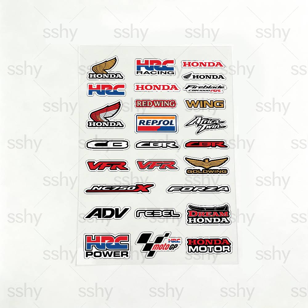 AAADH1 FOR HONDA HRC H WING Reflective Motorcycle Stickers Waterproof Vinyl Decals for Motorbike Helmet Fuel Tank Bike 20x30cm
