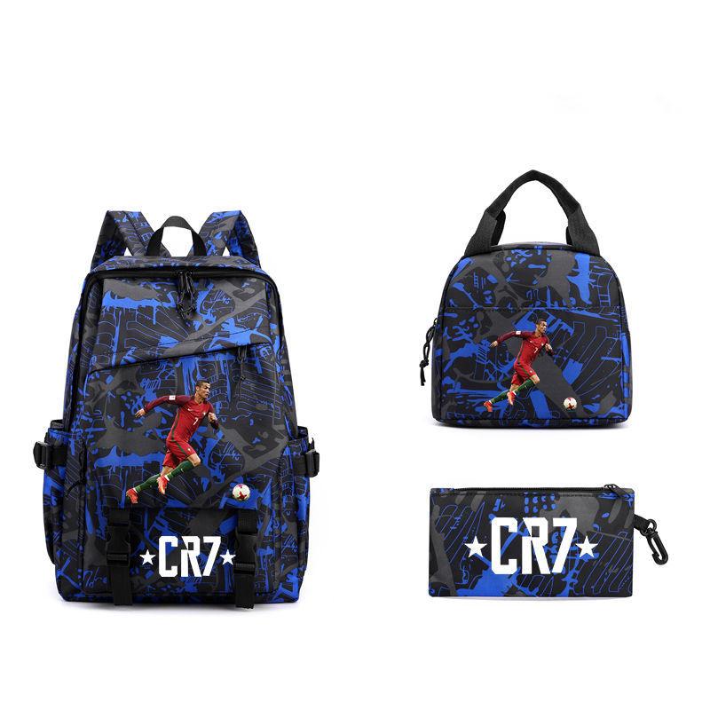 Sports Football Star Printed Youth Primary And Secondary School Student School Bag Three-Piece Men'S And Women'S Backpack