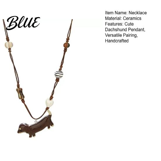 Handcrafted Ceramic Pendant Dachshund Necklace Mini Dog Charm Girls Animal-themed