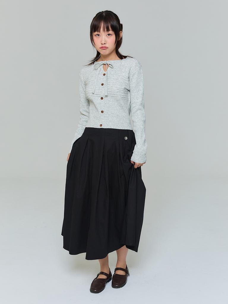 ADOREBELLE Ribbon Button Slim Knit - Gray