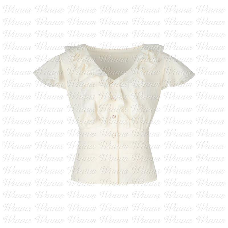 

Wuuus [Keys Music Box] Strap Adjustable Disassembly Retro Suspenders Shirt Suit Two-piece Set Creamy-white Tops S