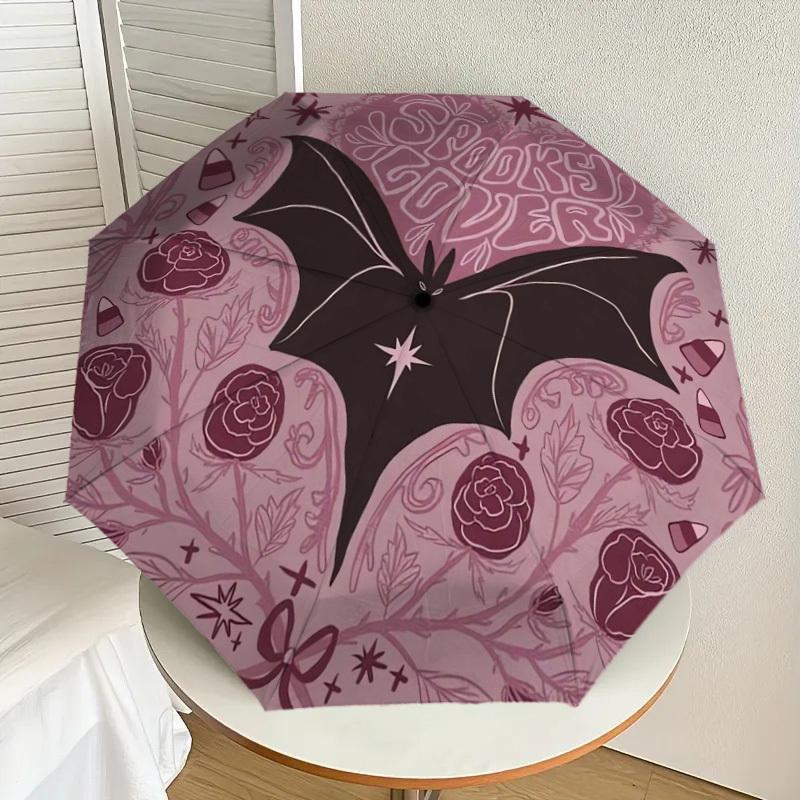 

1pc Spooky Lover Bat Roses Candy Corn Umbrella with Plastic Handle,Suitable for All Seasons Home Travel Outdoor UmbrellaDD089