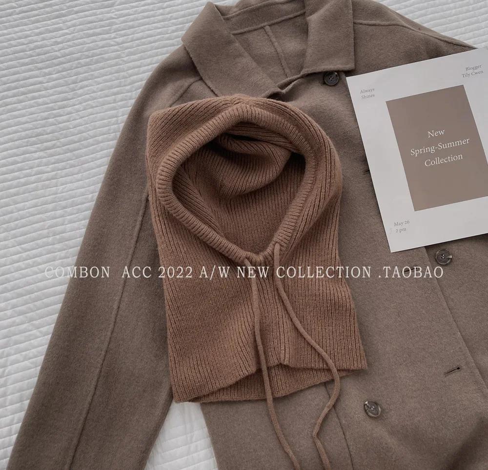 Gestrickte Kapuzenmützen Winter Sturmhaube Hüte Frauen Koreanischen Stil Outdoor Wärmer Kordelzug Hüte Einteiliges Neck Collar Beanie Cap