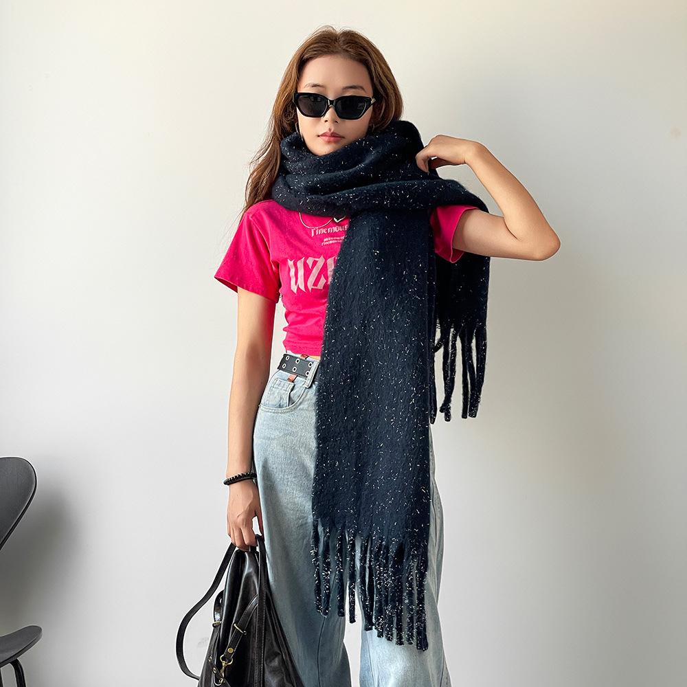 Winter fashion versatile scarf solid color mohair thickened warm scarf women's shawl