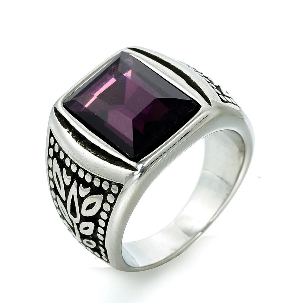 Punk Hochwertiger Mehrfarbiger Steinring für Männer Frauen Hip Hop Ahornblattmuster Edelstahlring Schmuck Geschenk Dropshipping