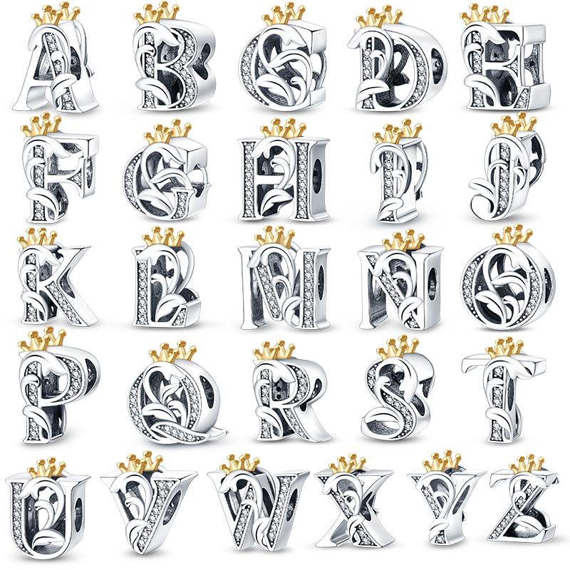 Copper 26 Letter Crown Shiny Zirconia Beads Suitable For Panoriginal Bracelet Fashion Diy Creative