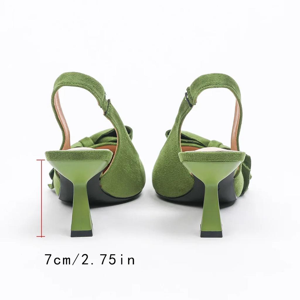 Flannel Bowknot Pointed Toe Sandals Women Fashion Elegant Dress Shoes Comfort Shallow Slingback High Heels Mules Pumps Femme
