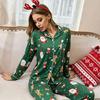 European & American Women's Christmas Lapel Pajama Set - Casual Style, Long Sleeve & Pants