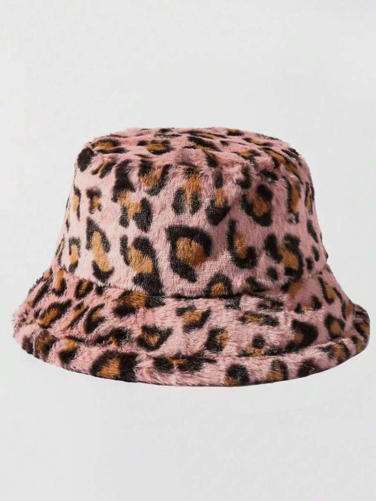 Leopard Print Furry Bucket Hat Warm Casual Street Style