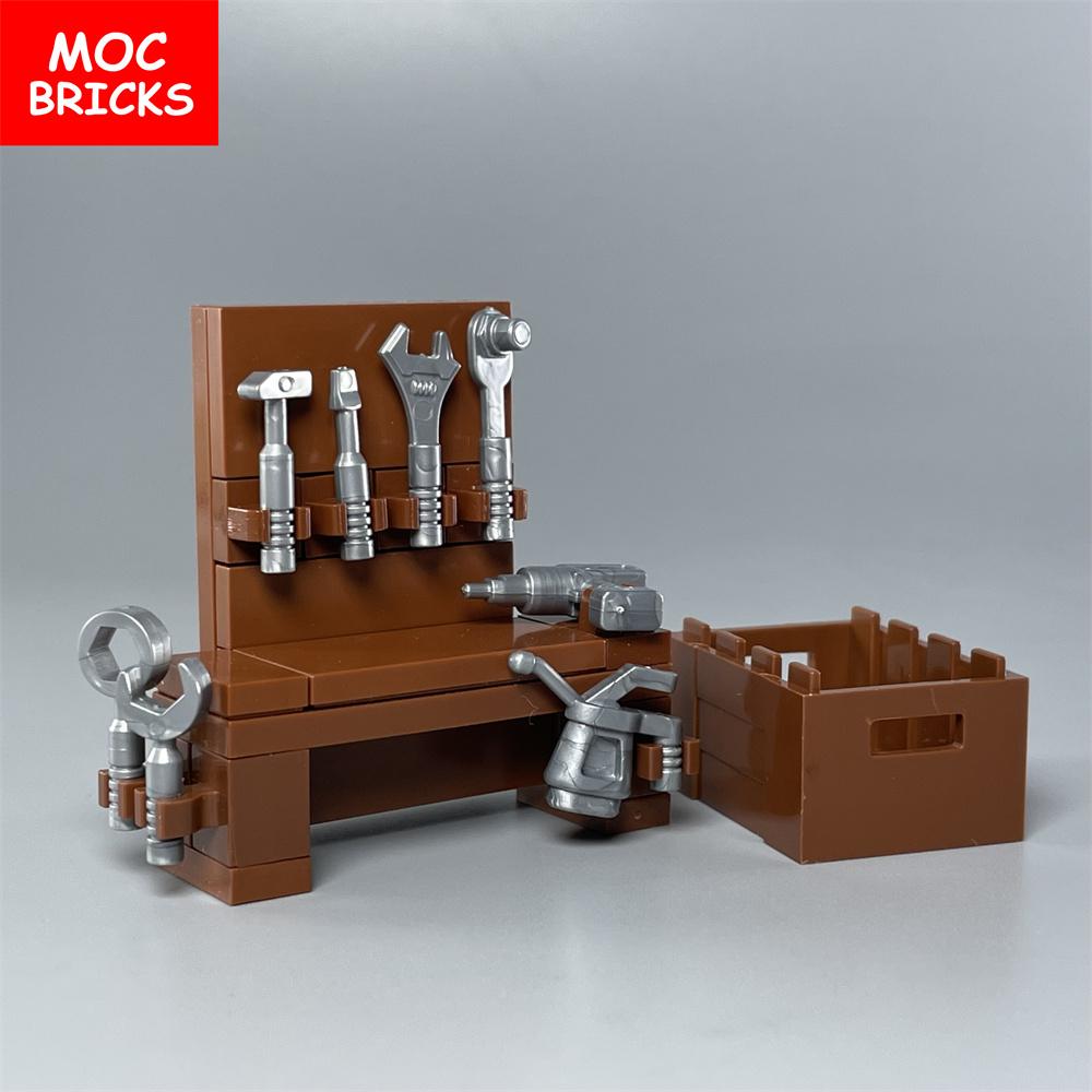 Set  MOC Bricks Multifunction Tools Maintenance operation Desk Table Bench Accessories Building Blocks Compatible Toys
