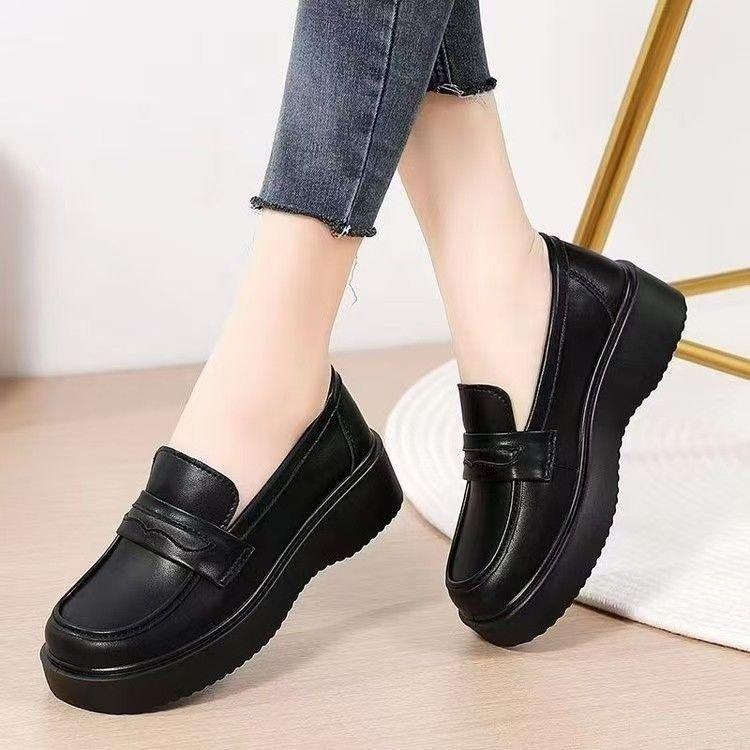 Increase the height of spring new thick-soled muffin shoes British style small leather shoes single shoes