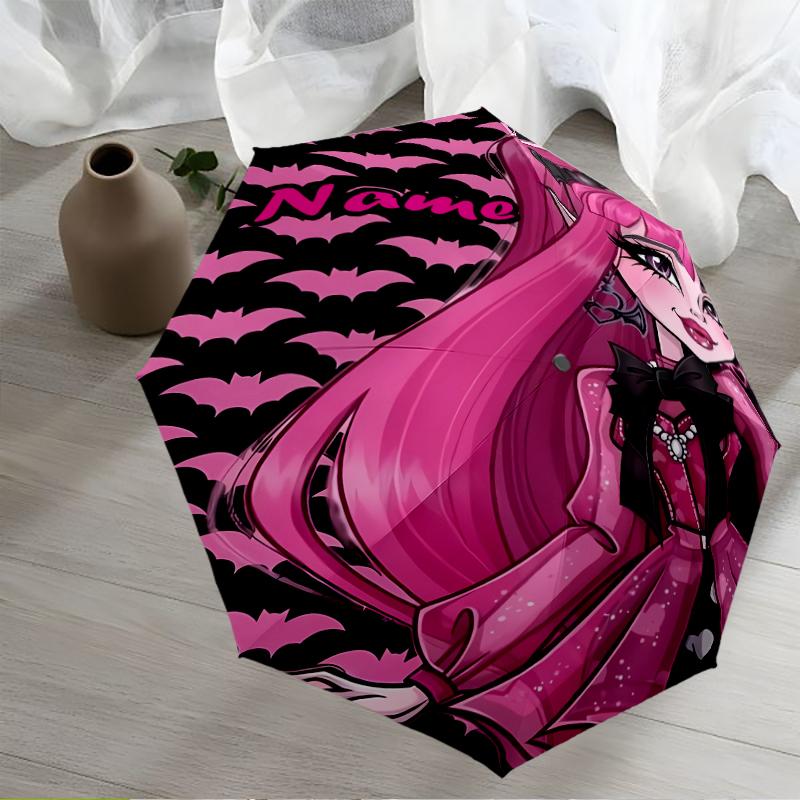 Custom Name Monster High Theme Automatic Umbrella, Lightweight & Portable, 8 Rib, Perfect for Outdoor Travel, Birthdays, Christmas, Gifts.