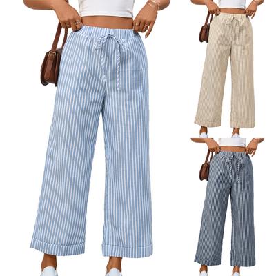 Women's Fashionable Color High Waist Casual Drawstring Loose Wide Leg Pants