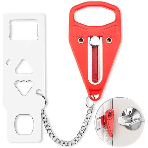 Portable Door Lock Double Hole Security Door Locker Safety Latch Metal Lock Home Room Hotel Anti Theft Security Lock Interior Mirrors 6