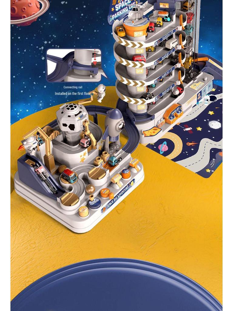 Kids' Space Adventure Parking Lot Toy with 9-Track Car Race for Ages 1-6