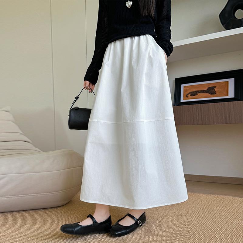 Women s High Waist A-Line Cotton Maxi Skirt Casual Flared Swing Skirt S