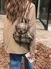 Vintage Woolen Plaid Backpack for Women Retro College Girls Mini Knapsack Portable Double Shoulder Bags Female Travel Handbags
