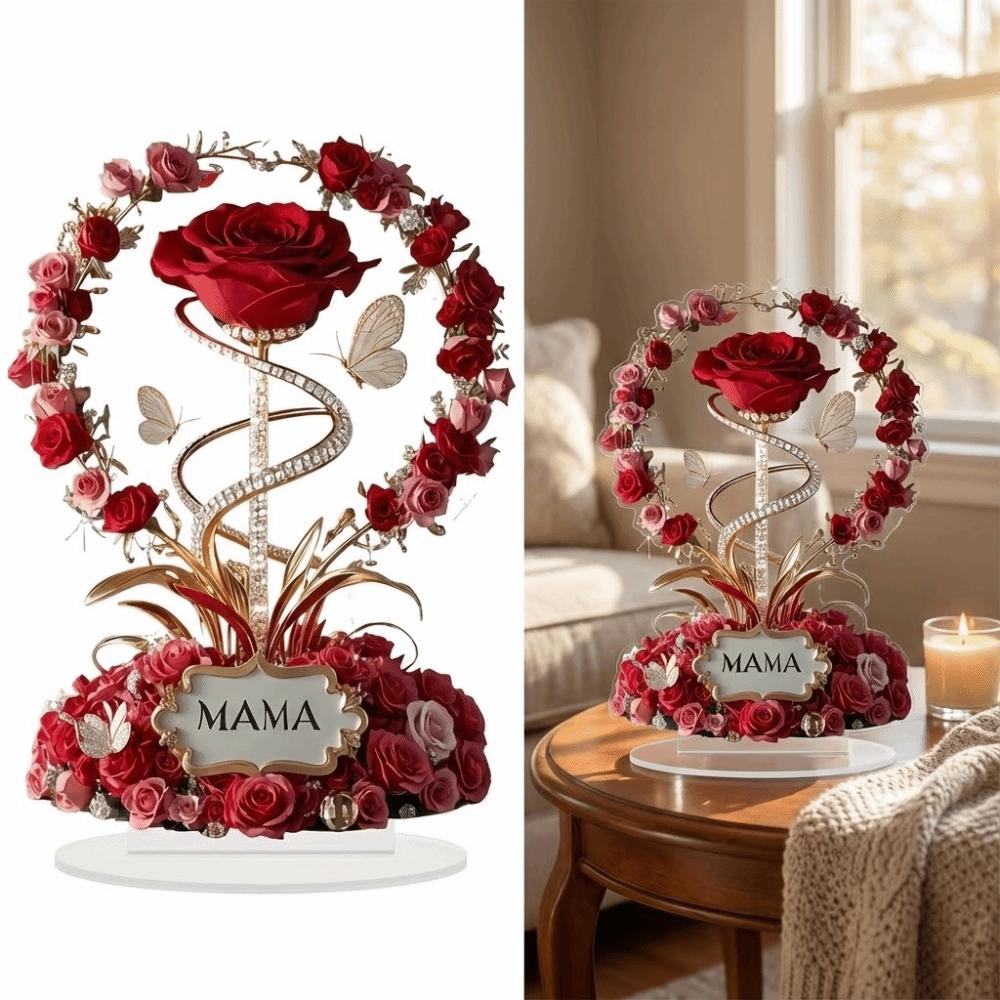 Decora 2D Acrylic Ornament Red Rose Acrylic Material Desk Decor Elegant Mother Gift Gift