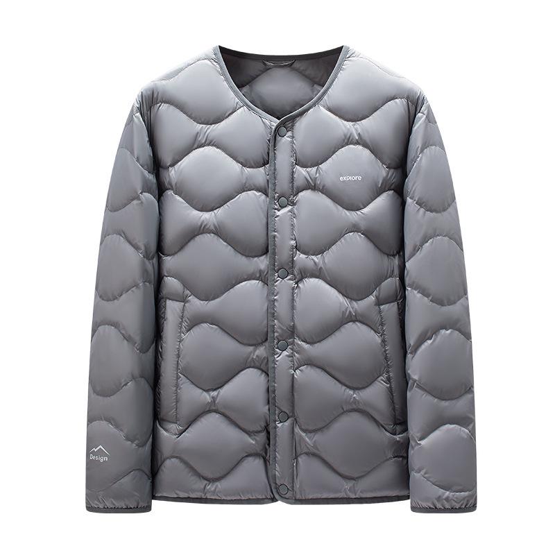 Men's Lightweight V-Neck Down Jacket - Warm, Simple, Thin, Portable, Winter White Duck Down