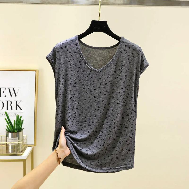 T-shirt Women Versatile Summer Casual Large Size Loose V Neck Pullover Sleeveless Tops XL
