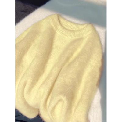 Soft Waxy Love! Soft and Good Quality! Milk Yellow Crew Neck Sweater Women's Winter Thickened Pullover Knitted Top
