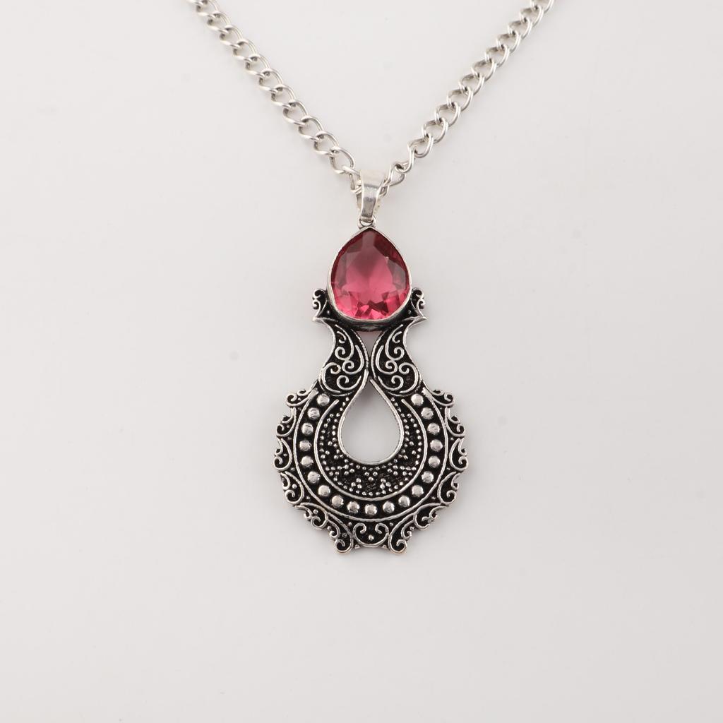 Pink Tourmaline Gemstone Designer Silver Pendant 1.8" Women Jewelry For Women CP-45-4