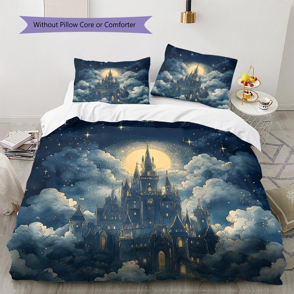 Sky Castle Pattern Bedding Quilt Set  Home Decoration  Gift (1 * Duvet Cover + 2 * Pillowcase  Without Core)