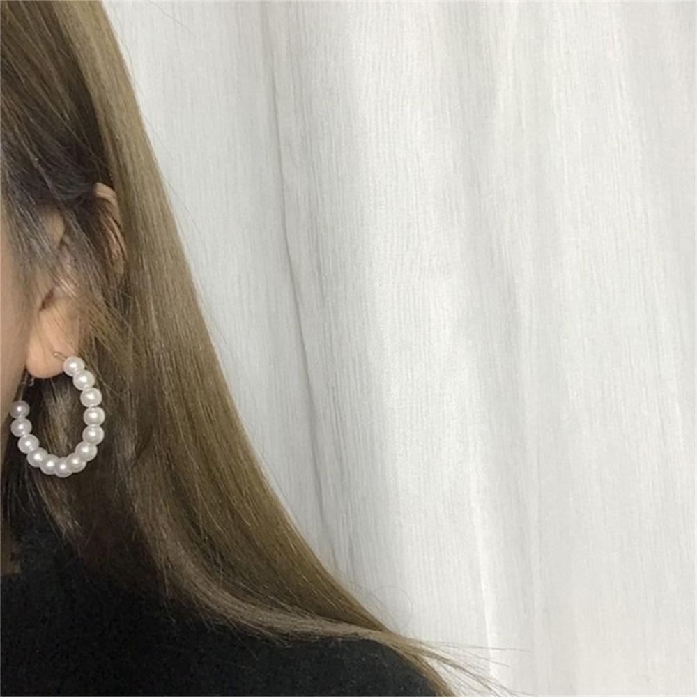 Party Wedding Engagement Big Circle Pearl Hoop Earrings Round Shape Elegant Drop Dangle Ear Stud