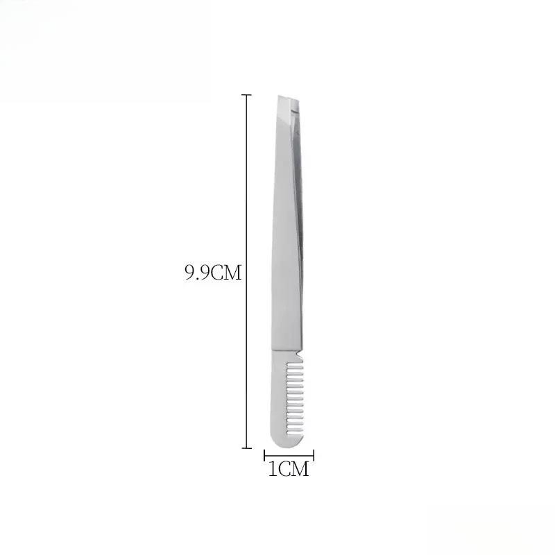 1.2mm Thick Stainless Steel Eyelash Clip Eyelash Tweezers Diagonal Mouth with Comb Eyebrow Clip Beauty Tool Lash Sharp Tweezers серебряный