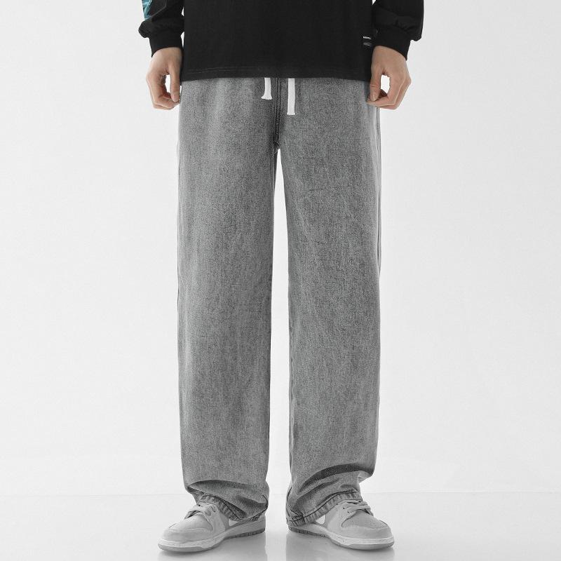 Summer Thin Jeans Men's Loose Straight High Street Elastic Waist Casual Wide-leg Pants