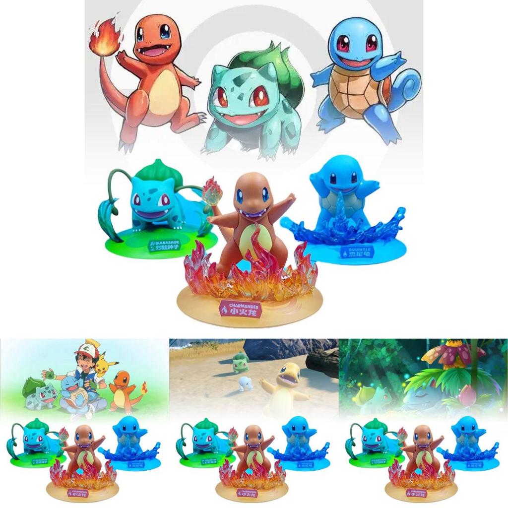Entzückende Pokémon Starter-Figuren, darunter Glurak, Bisasam und Schiggy, Sammlerstücke