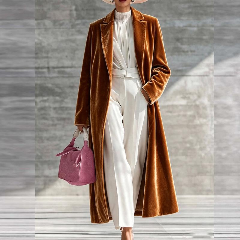 Popular Women`S Golden Velvet Trench Coat