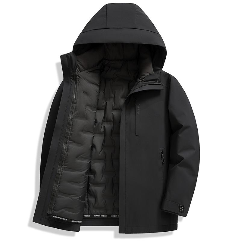Men's Hooded Thickened Down Jacket with Detachable Liner - Warm Ski Suit for Middle-Aged and Young Adults