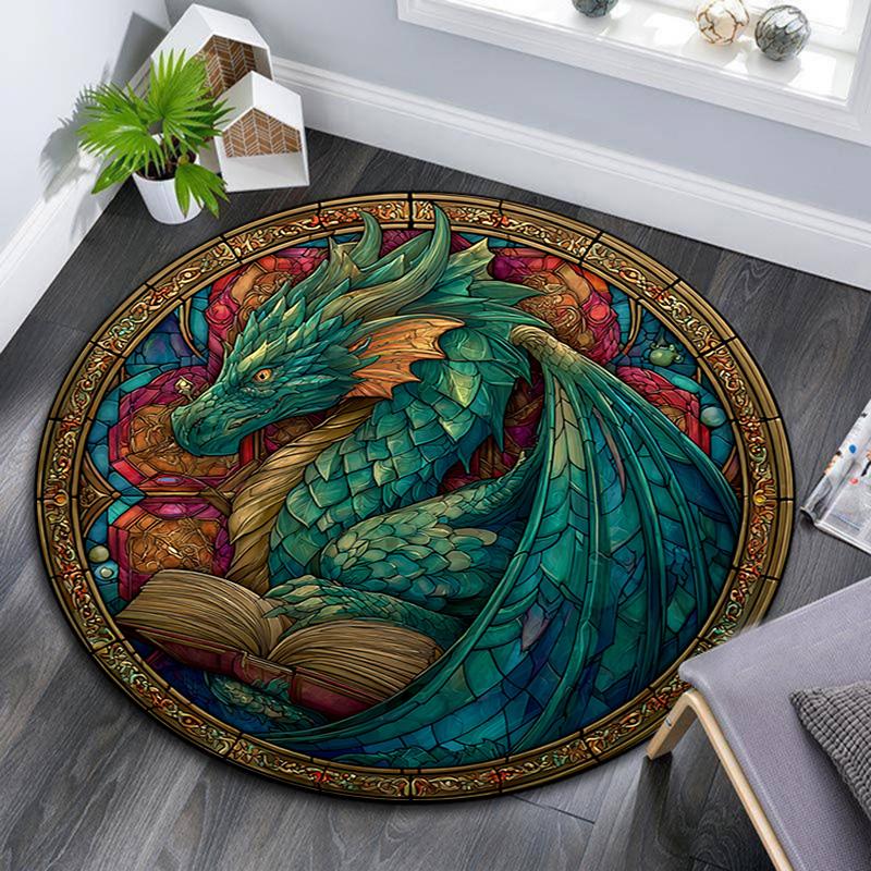 Dragon Round Area Rug,Carpet Rug for Living Room Bedroom Sofa Playroom Decor,Non-slip Floor Mat